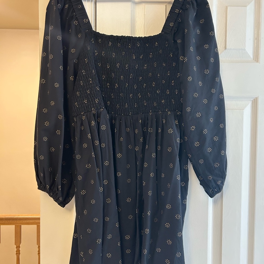 Madewell Black Floral Mini Puff Sleeve Dress - Picture 2 of 5